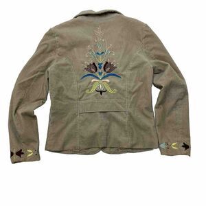Sisters Floral Embroidered Tan Boho Corduroy Long Sleeve Blazer Size Medium